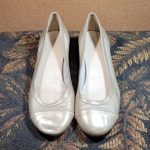 Cole Haan Women's Elsie Cap Toe Wedge II Pump, Gold/Patent Leather- Size 8.5 - Picture 1 of 7